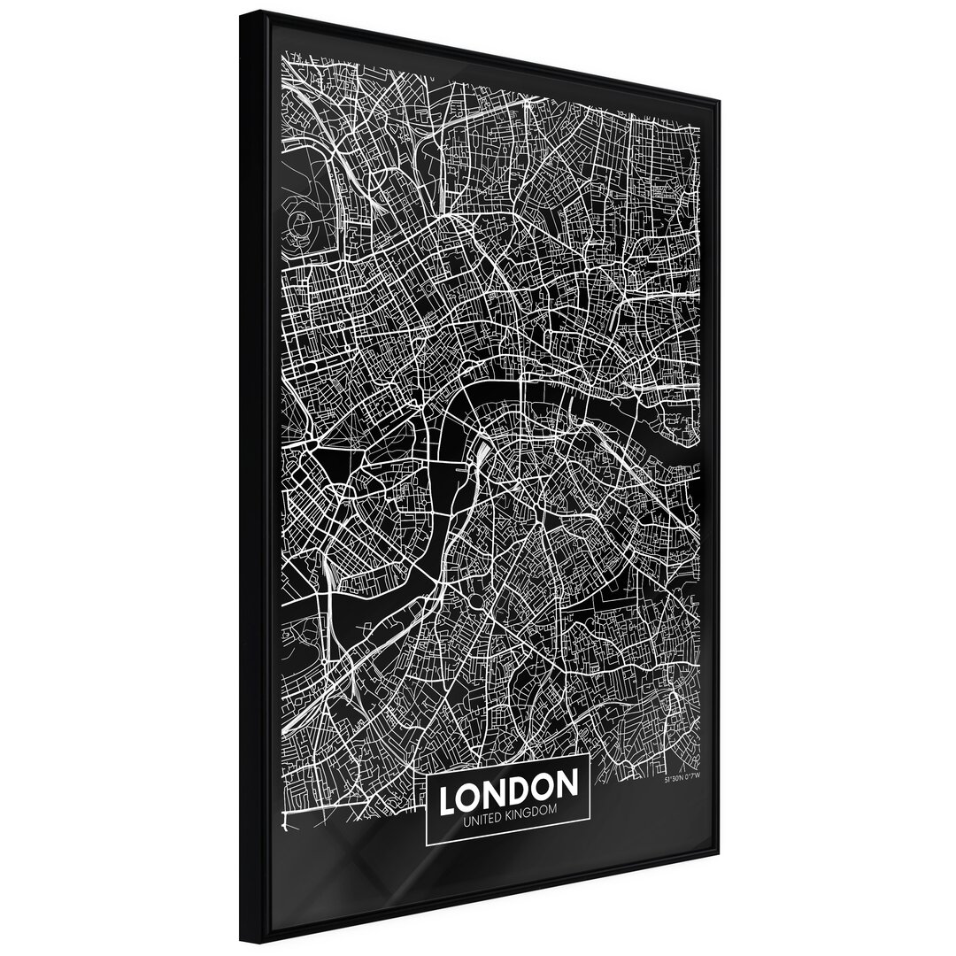 Gerahmtes Poster-Stadtplan: London (Dunkel)