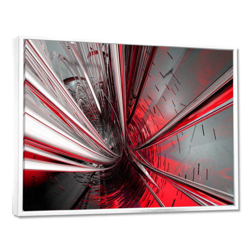 « Fractal 3D Deep into Middle » - Impression d'art graphique, H 16 po x l 32 po, Reproduction avec cadre flottant, Blanc