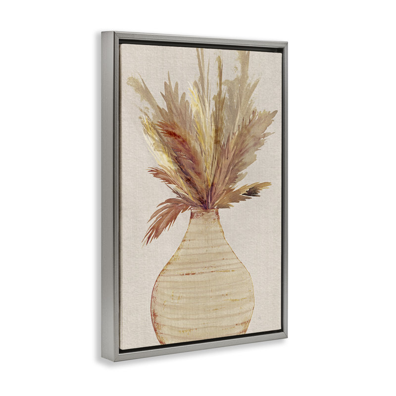 Toile flottante encadrée «Pots Wheat Reeds» par Susan Jill, H 31 po x l 21 po, Cadre flottant gris lustré
