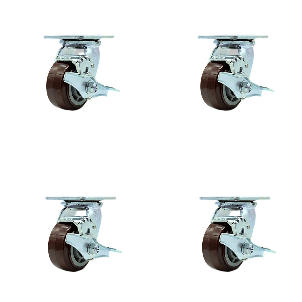 Service Caster 4 Inch SS Polyurethane Caster Set with Roller Bearings ...