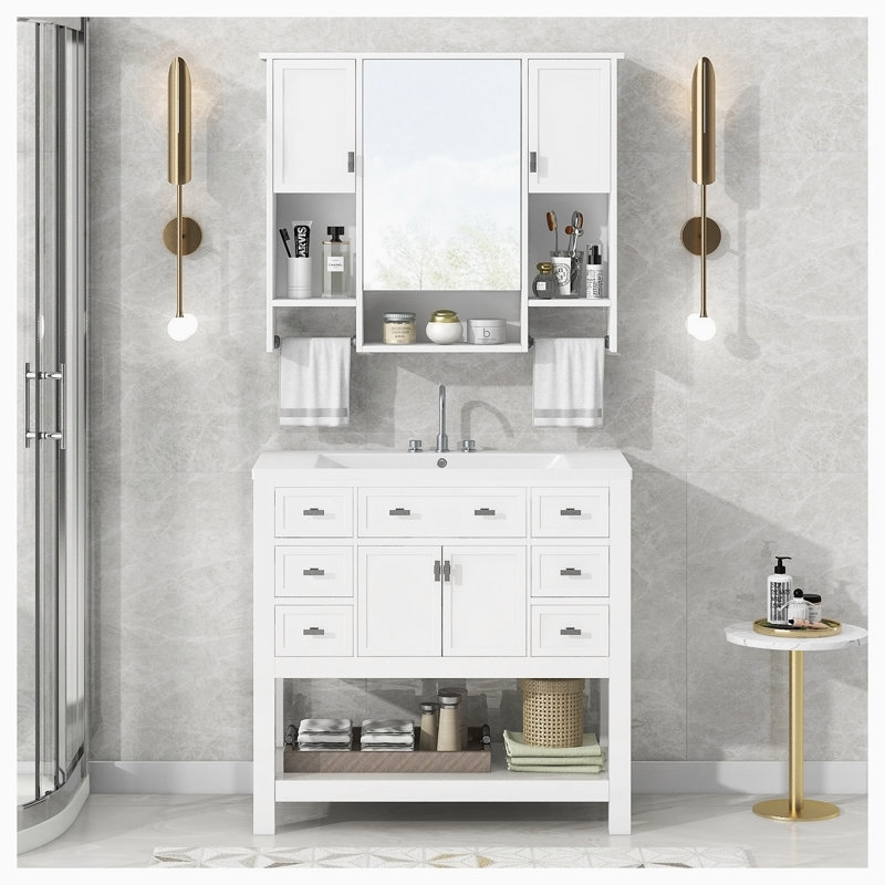 1 meuble-lavabo simple avec comptoir Lazos, Blanc
