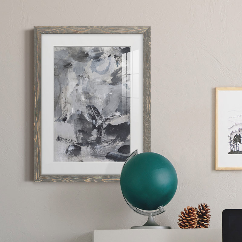 «Black and White Mix I» - peinture encadrée, H 38 po x l 28 po x P 1 po, gris