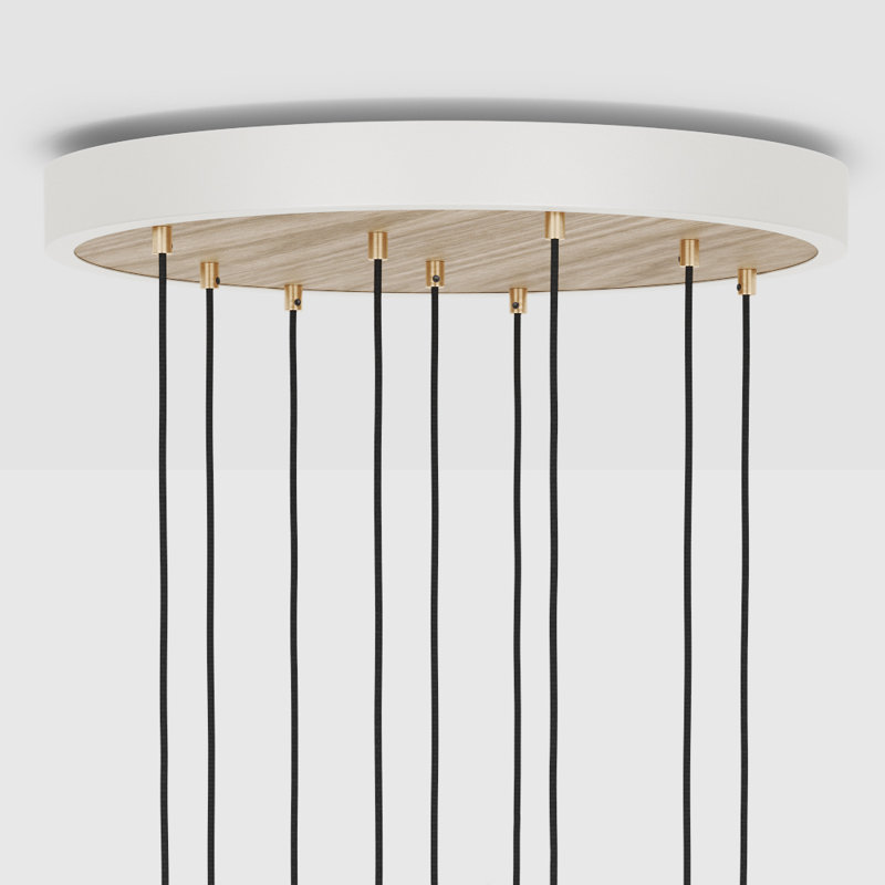 Large Canopy White & Brass, Brass Grip With 9 Brass Pendants, White/Oak