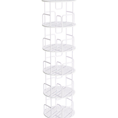 5 Tier Vertical Turning Tower Book Shelf For Home, Office, And Study, White, Space - Saving Design 360 Revolving Home Smooth Turntable Rounded Corner