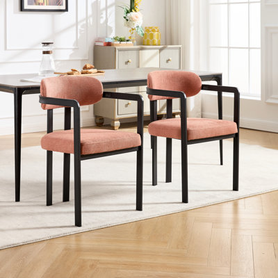 Chaises de salle à manger orange moderne avec pieds en métal noir et dossier à oreilles, de forme rectangulaire, rembourrage en mousse, profondeur de 19,86 po, pieds mat courbés Mid-Century faciles à installer, largeur de 20,61 po, ergonomique pour la pièce