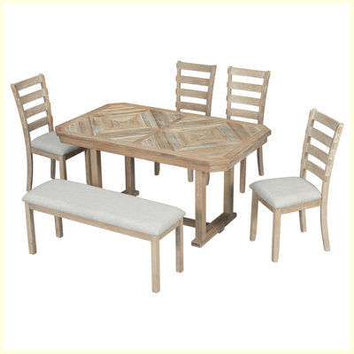 Ensemble de table de salle à manger 6 pièces en bois d'hévéa