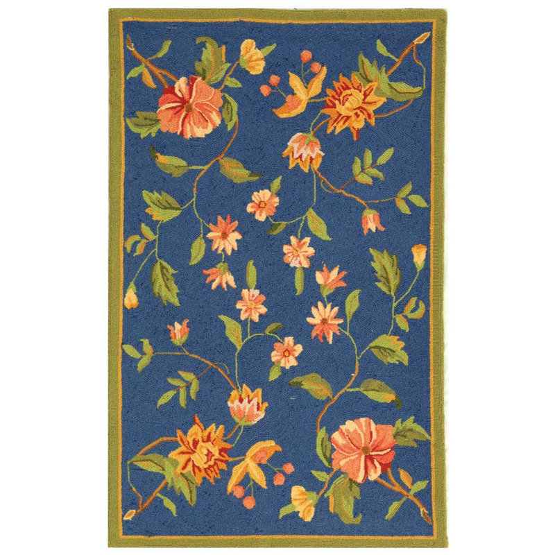 Kinchen Hand Hooked Wool Floral Rug, Rectangle 2'6" x 4', Beige