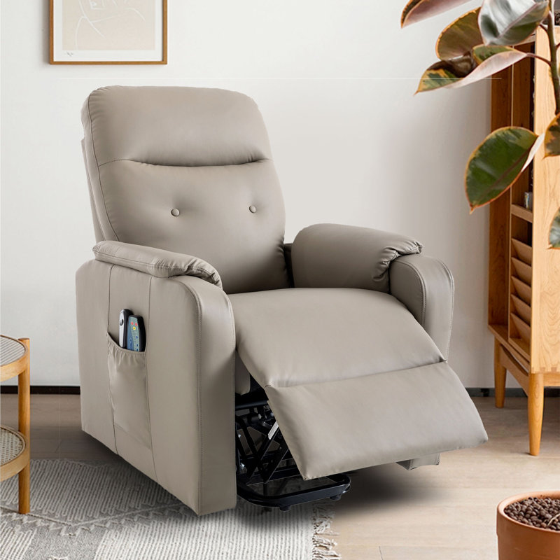 Fauteuil de massage inclinable électrique chauffant Delinda, Cuir gris olive assorti