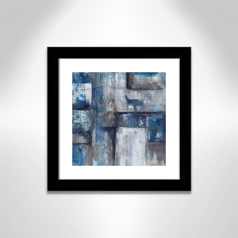 Patchwork abstrait II - peinture encadrée, H 18,5 po x l 18,5 po x P 1,25 po, Papier encadré noir mat