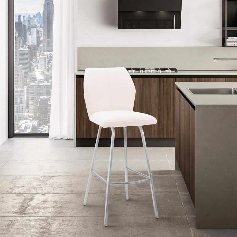 Atilia Bar, Counter Stool (26" Seat Height), Gray Faux Leather/Black Matte Frame