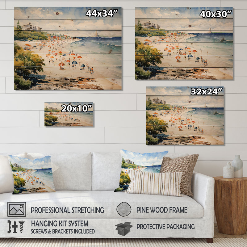 «Vintage Beach Day Tranquitt I» - Sable de plage côtière sur bois, H 30 po x l 40 po x P 0,78 po