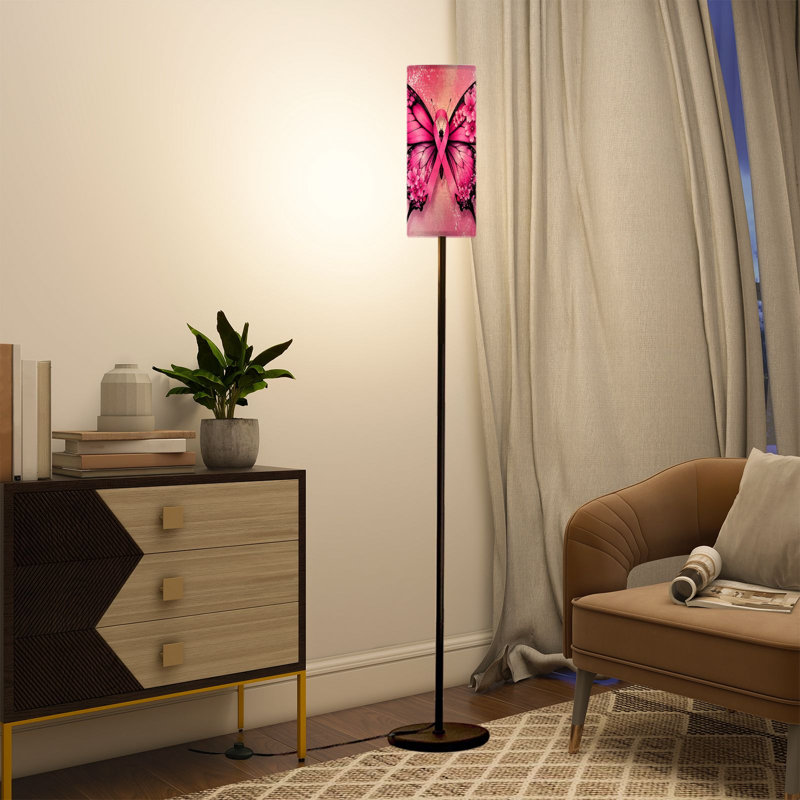 Lampe sur pied moderne avec télécommande à DEL à intensité variable, abat-jour réglable, papillon rose, ruban de sensibilisation aux ailes florales, vibrant pour le salon, la chambre et le bureau