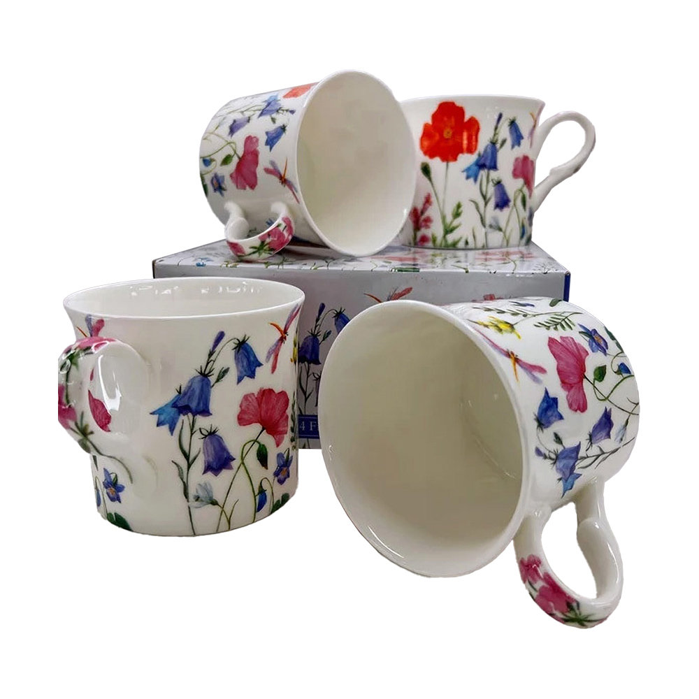 SPRING FLOWERS Large Fine Bone China Set Of 4 Cups