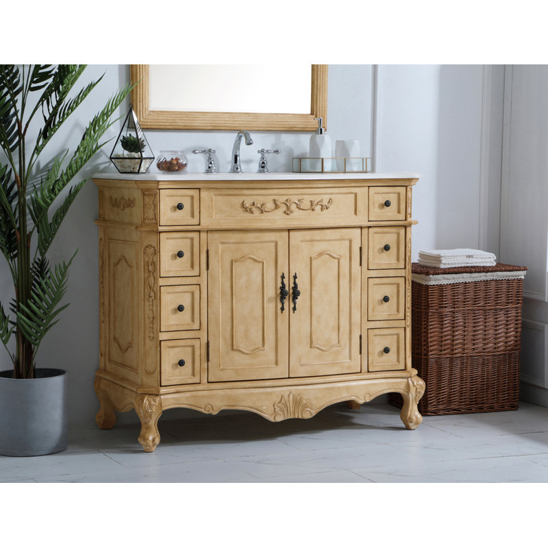 Lunette 42'' Single Bathroom Vanity with Engineered Marble Top, Antique Beige, Ivory White