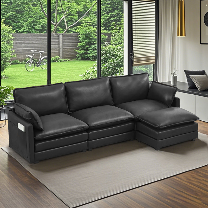 4-Piece Upholstered Sectional, Black