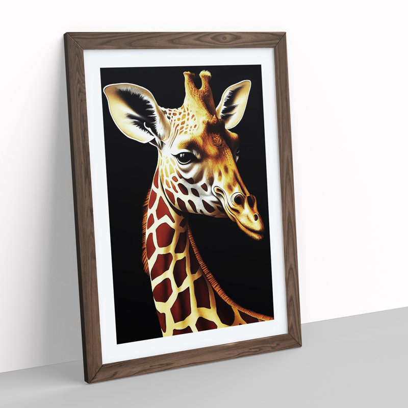 Pretty Giraffe - Single Picture Frame Print, 64cm H x 46cm W x 2cm D, Walnut Framed