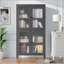 Armoire de rangement classique en métal avec 4 portes en verre et 4 tablettes avec armoire latérale pour bureau à domicile, salon, cuisine, couloir
