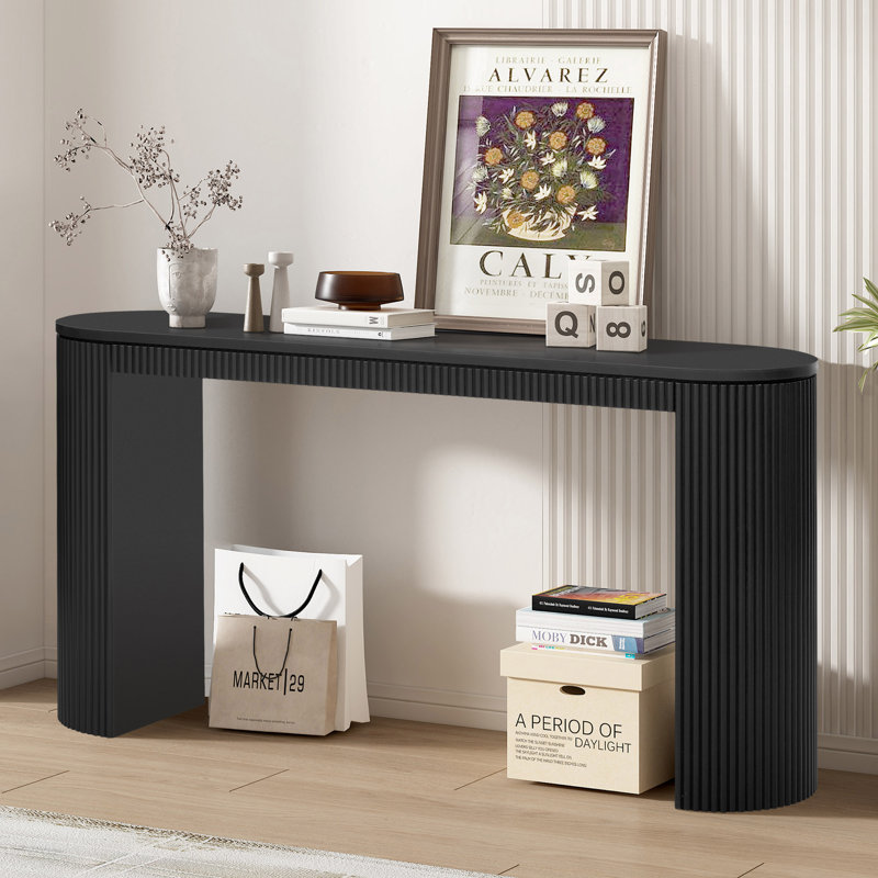 Curved Design Console Table with Unique Vertical Stripe Design ,Suitable for Living Room,Study and Entrance, Black