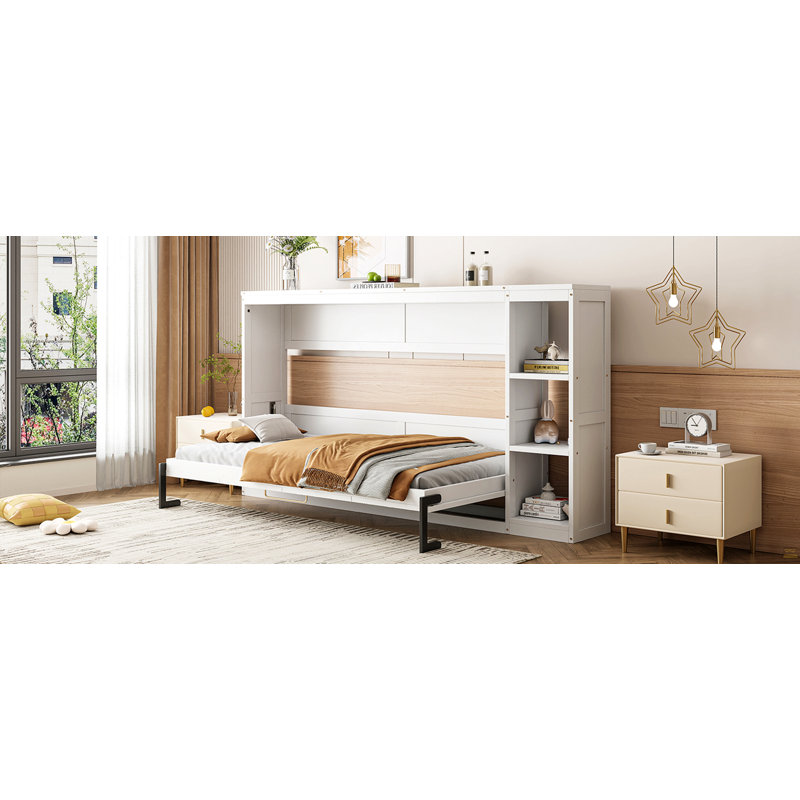Lit escamotable simple avec bibliothèque, Lit simple, Blanc