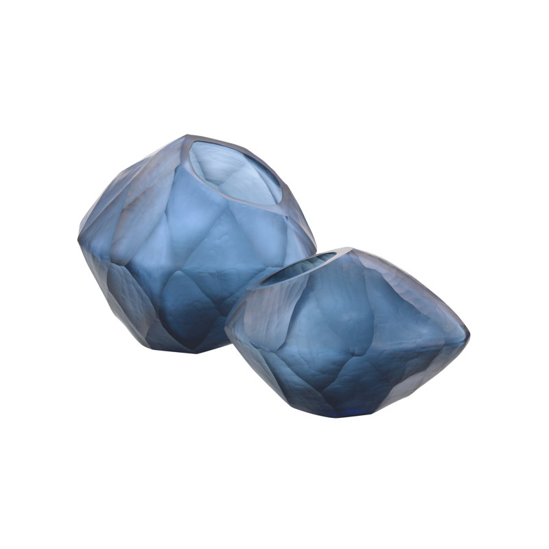 Ensemble de 2 bols décoratifs faits à la main azure asymétrique 2 pièces