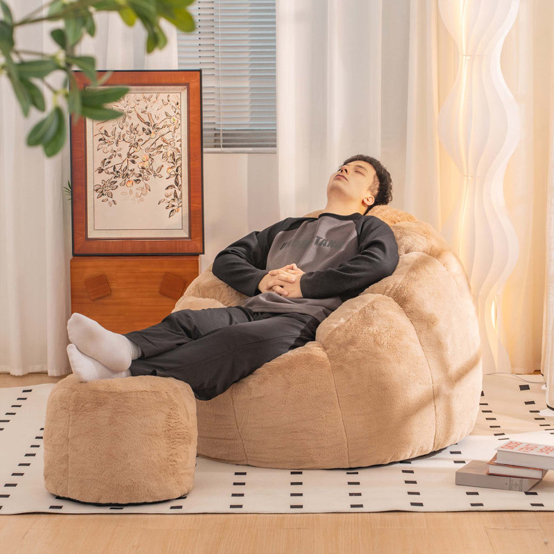 Bean Bag Chairs With Ottoman For Adults Comfy Beanbag Giant Bean Bag Chair With Spacious Design Bean Bag Couch With Armrest Large Bean Bag Chair With Memory Foam Filler For Living Room Bedroom