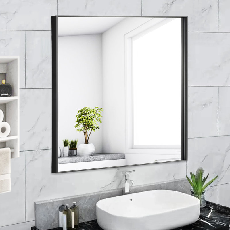 Modern & Contemporary Rectangle Bathroom Vanity Mirror Metal Framed Wall Mirror, Black, 25.7" x 40"
