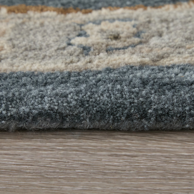 Tapis bleu / rouge / gris en coton touffeté à la main Atlandida, Rectangle 8 pi x 10 pi
