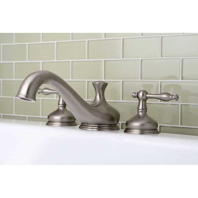 Kingston Brass Heritage Two-Handle 3-Hole Deck Mount Roman Tub Faucet, Brushed Nickel