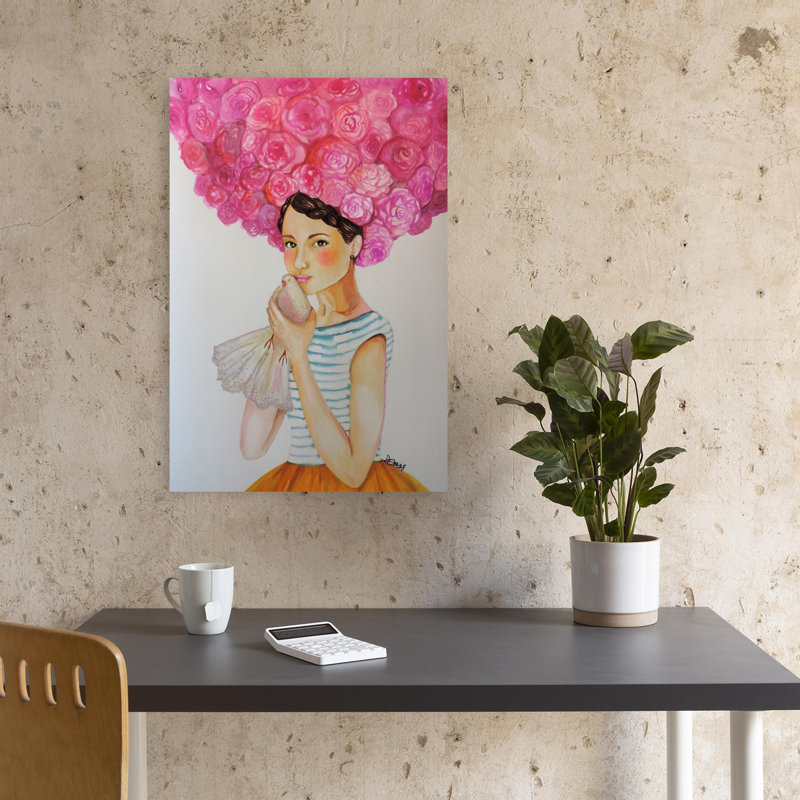 Audrey Elegant Abstract Bird Rose Flower Portrait Wall Art Print by Sylvie Demers - Print, 45.72cm H x 30.48cm W