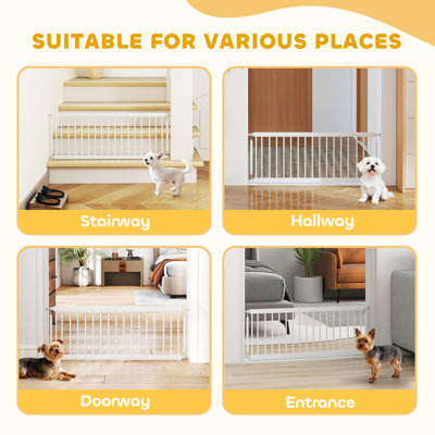 26"-37" Dog Gate, 14" Tall Pet Gate with 2 Extension, White
