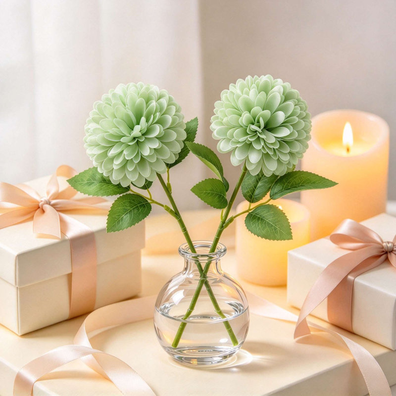 Lot de 12 chrysanthèmes artificiels en pompons, tiges de fleurs en soie avec feuilles vertes, fausses fleurs rondes pour vase, centre de table de mariage et décoration intérieure