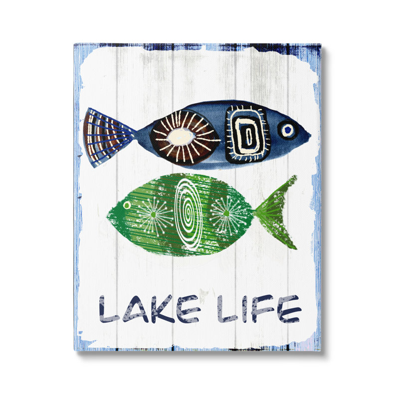 «Lake Life», motif de formes de poisson patiné par Jadei, impression, L 36 po x H 48 po, Toile