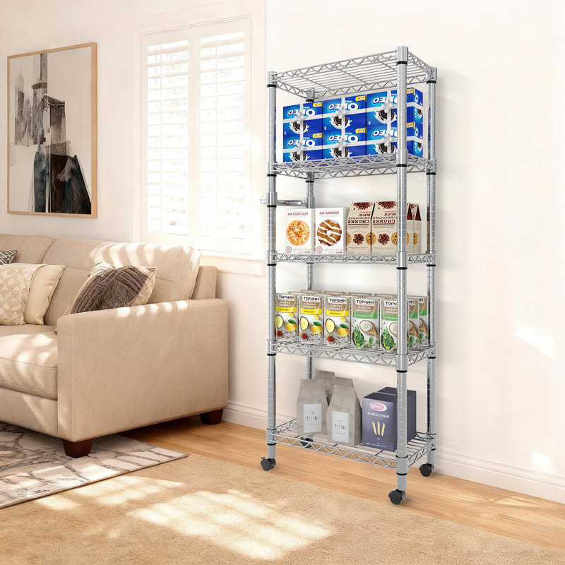 5-Tier Heavy Duty Storage Shelves, 1100LB Steel Wire Rack with Wheels, Adjustable Shelving for Pantry, Kitchen, Garage