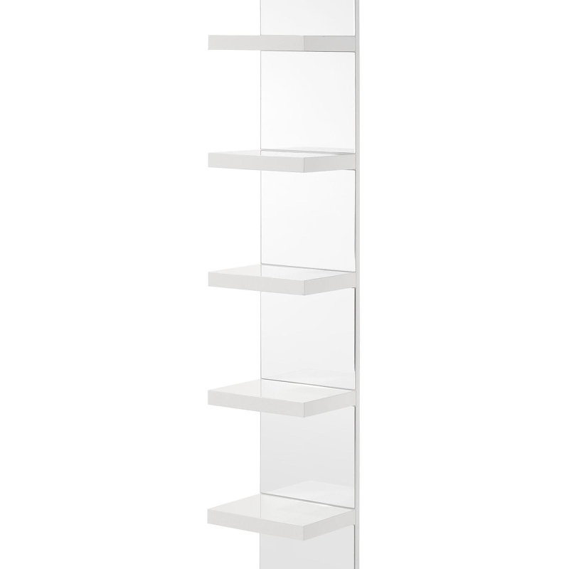 1Pc Glam White Open Shelving Rack With Mirrored Back Living Room Wooden Furniture