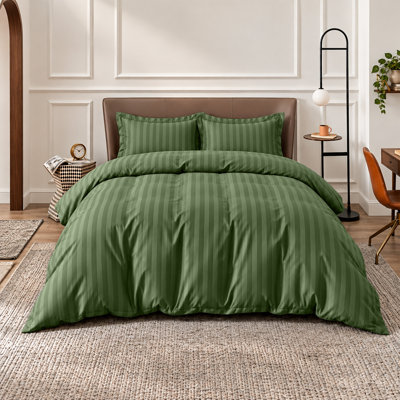 Oxford Homeware Microfiber Striped Duvet Cover Set with Pillowcases