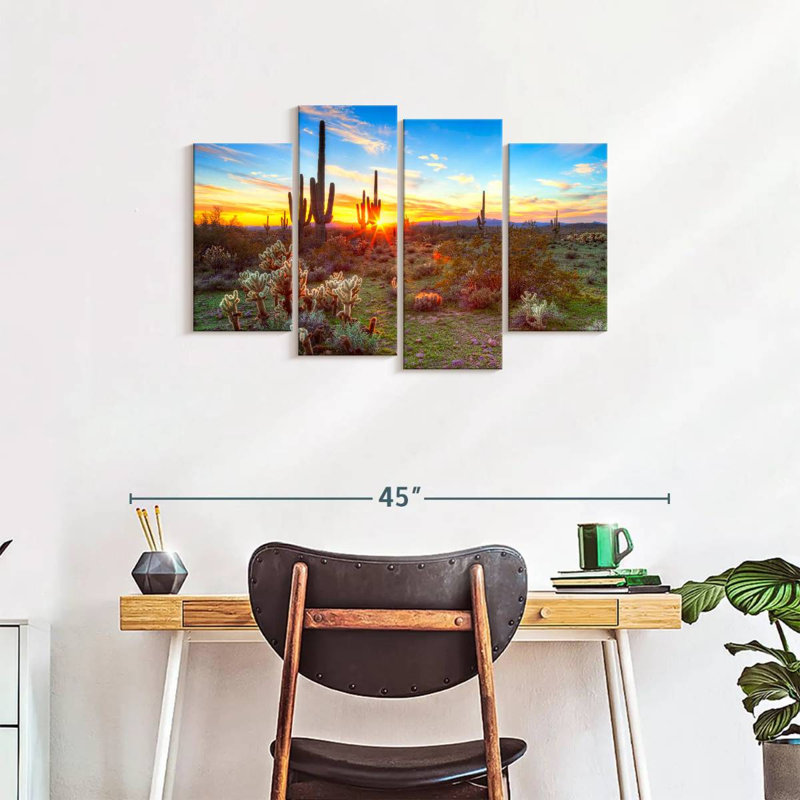 Sonoran, paysage coucher de soleil sur toile 4 pièces, H 22 po x l 36 po x P 1 po