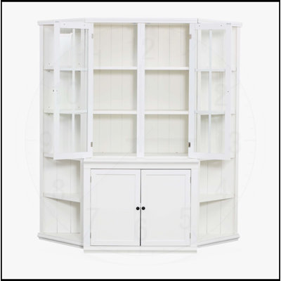 75.25" Tall Display Cabinet with Two Triangle Sided Bookshelves, 69.25" Wide Retro-Modern Wall Suit, Glass Doors for Versatile Storage and Display - White