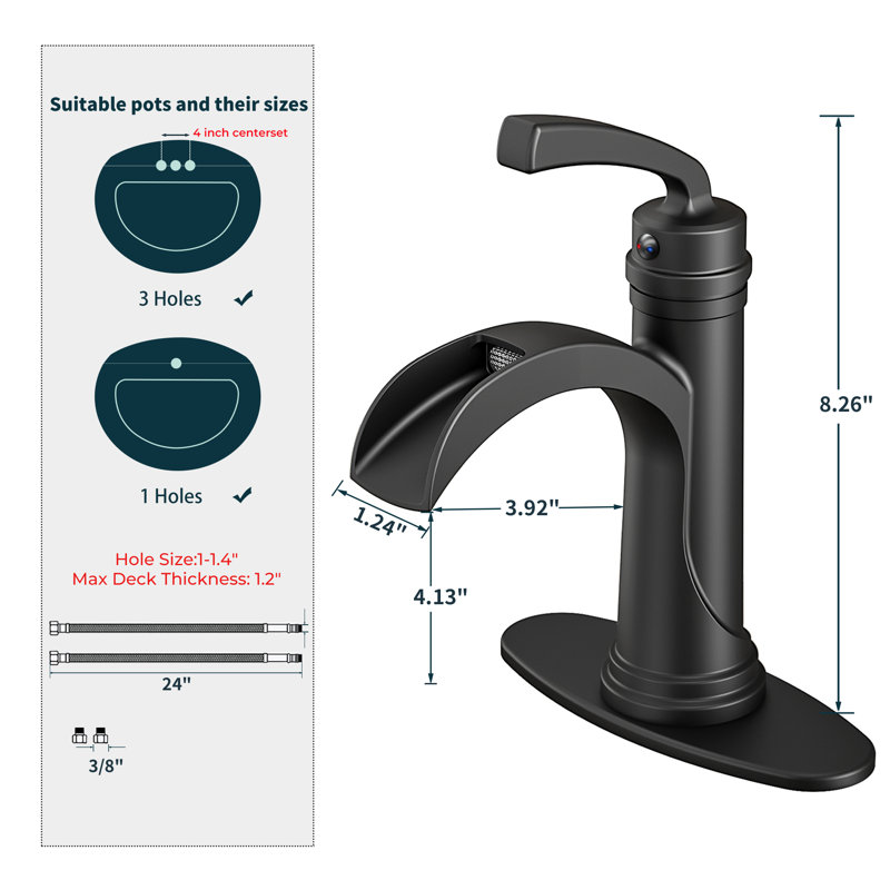 Single-Hole Single-Handle Bathroom Faucet With Drain Assembly, Matte Black