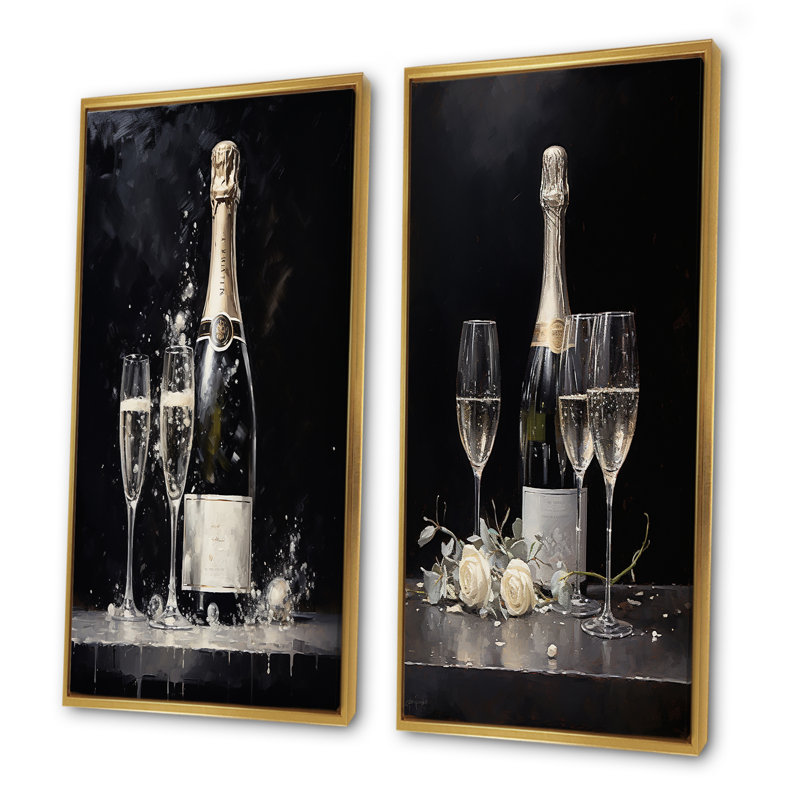 «Cuves Sparkling Champagne», ensemble d'art mural sur toile, H 40 po x l 41 po, Encadrement doré