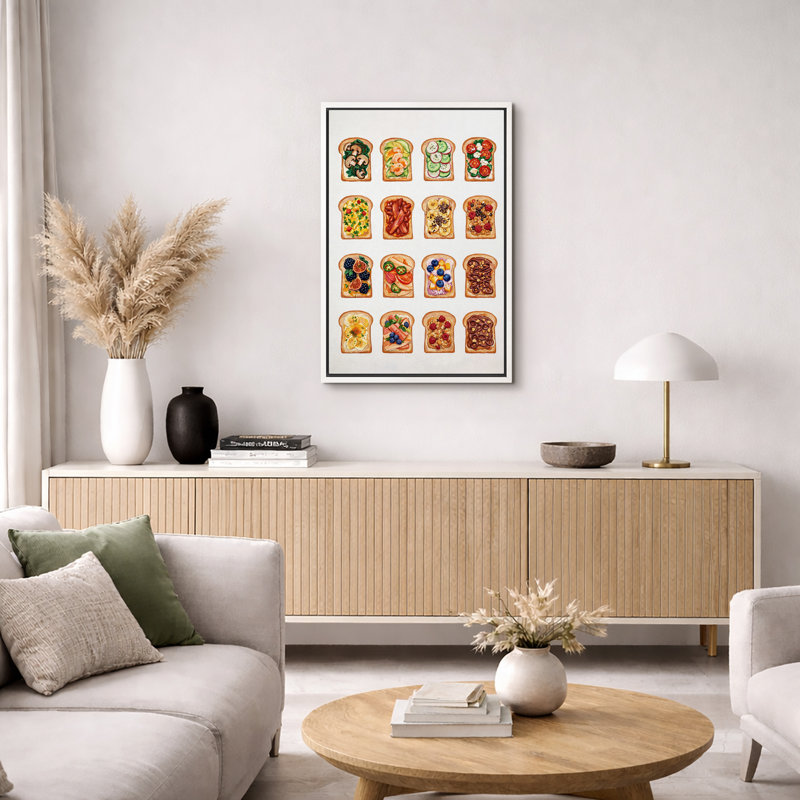 Assortiment de toast, illustration de nourriture, images de cuisine, impression sur toile encadrée, Cadre blanc