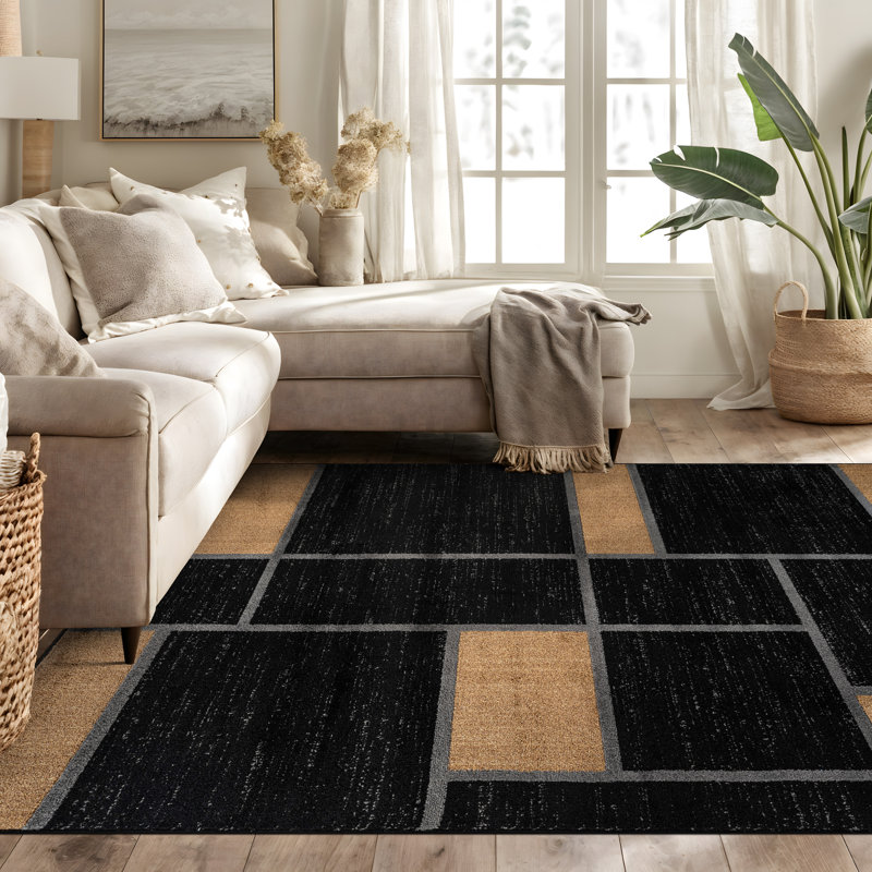 Mehul Woven Geometric Navy/Gray/White Area Rug – Modern, Durable Polypropylene, Medium Pile for Living Room, Bedroom, and Office
