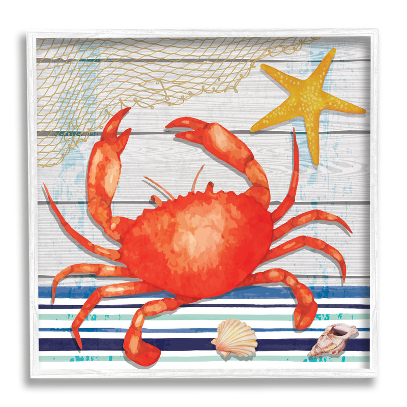 Art nautique encadré giclée par crabe rouge, H 24 po x l 24 po x P 1,5 po, Cadre blanc