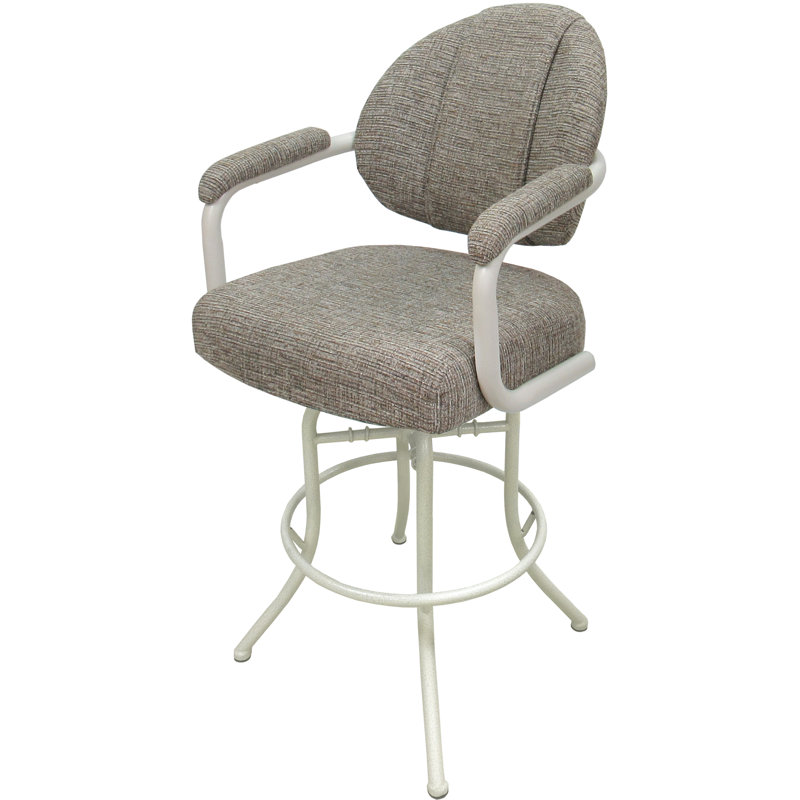 Tabouret de comptoir pivotant rembourré avec structure en métal Pompton, Polyester brun clair, Noir