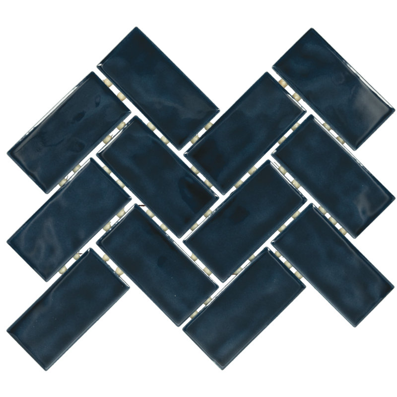 Itona Tile 2 x 4 Ceramic Herringbone Mosaic Tile (12 PC Per Carton) (8.04 SQFT Per Carton), Deep Blue