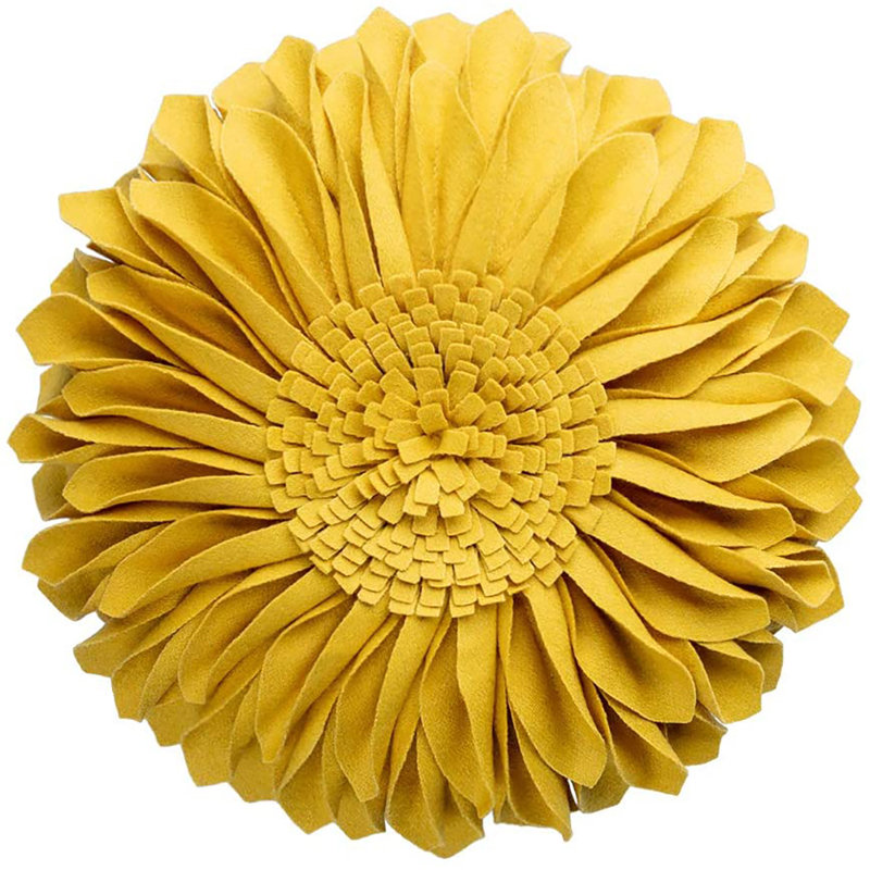 Appliqued Throw Pillow 3D Sunflower Accent Pillow Cover & Insert, Square 14", A Gold Yellow Canvas & Wool