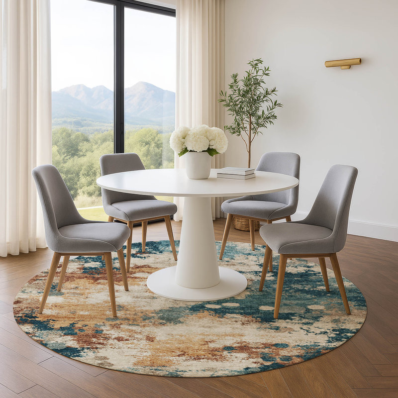 Tapis abstrait lavable à la machine Premium, Rond 8 pi