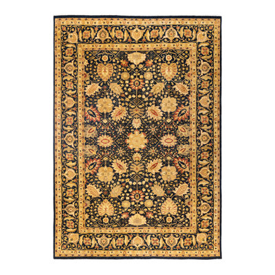 Tapis unique noué à la main noir de 6 pi 2 po x 8 pi 10 po Yucheng