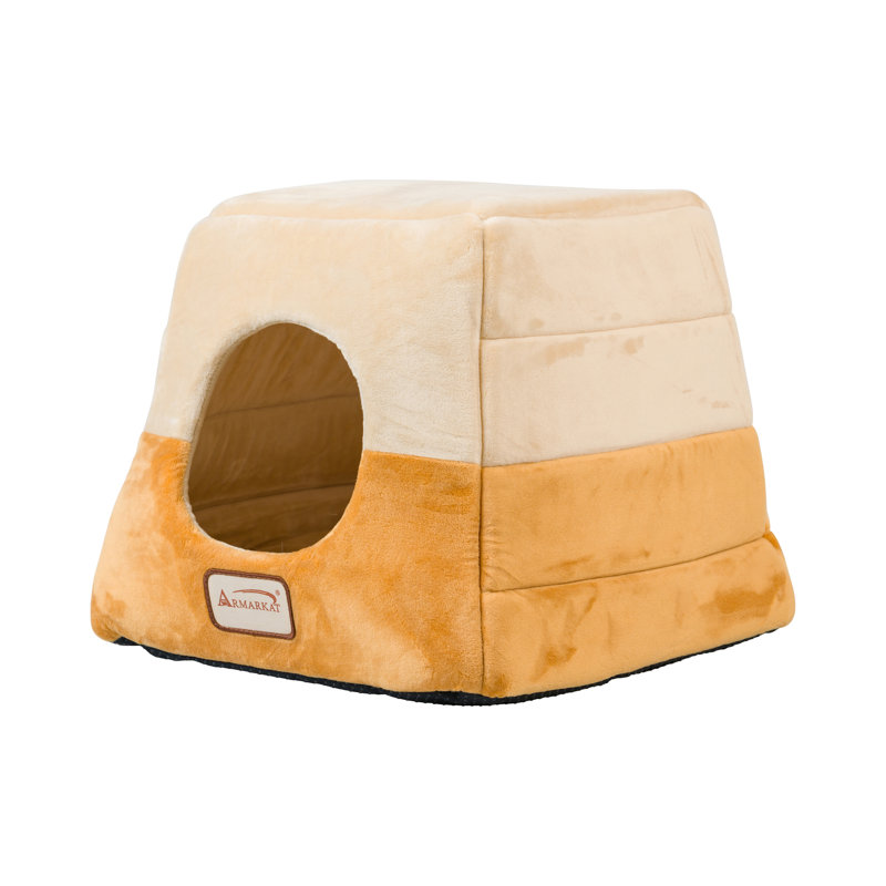 Small Velvet Brown and Beige Cat Bed with Fiberfill