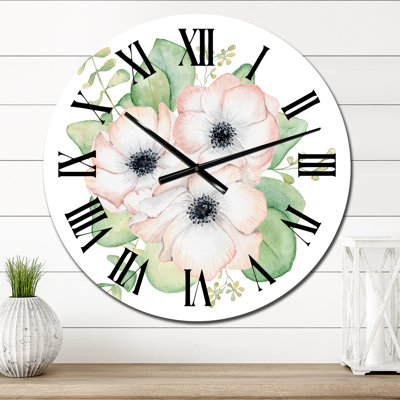 Bouquet de fleurs et de feuilles d'eucalyptus I - Horloge murale traditionnelle