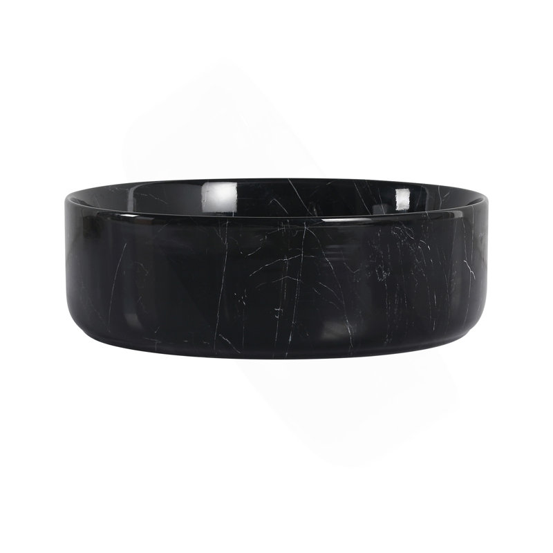 Ceramic Round Above Counter Bathroom Sink Art Basin, Black Background With White Patterns (UNOR B RR), Black